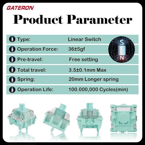 مفاتيح لوحة المفاتيح Gateron المغناطيسية اليشم، مسبقة التشحيم، لوحات مفاتيح 120gf، متوافقة مع RGB LED، إعداد مفاتيح مفاتيح ما قبل السفر بحرية للوحة المفاتيح الميكانيكية MX مناسبة (90 قطعة) in Kuwait