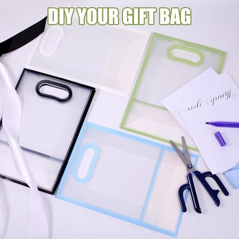GAWBYET 24 Pcs Clear Plastic Gift Bags with Handles, Reusable Party Favor Bags With ribbons and cards for Mother's Day, Birthday, Wedding,Bachelorette Party,(7 x 10 x 3.15 Inch) in Kuwait