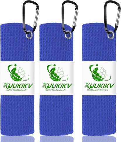 3 Pack Golf Towels, 16" x 16" Premium Microfiber Waffle-Pattern Golf Towel with Aluminum Carabiner Clip - Contains Golf Towels in 3 Colors of Pick, Purple and Cyan for Women's Golf Club Bag in Saudi Arabia