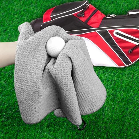 3 Pack Golf Towels, 16" x 16" Premium Microfiber Waffle-Pattern Golf Towel with Aluminum Carabiner Clip - Contains Golf Towels in 3 Colors of Pick, Purple and Cyan for Women's Golf Club Bag in Saudi Arabia