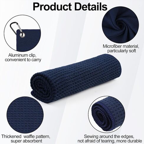 3 Pack Golf Towels, 16" x 16" Premium Microfiber Waffle-Pattern Golf Towel with Aluminum Carabiner Clip - Contains Golf Towels in 3 Colors of Pick, Purple and Cyan for Women's Golf Club Bag in Saudi Arabia