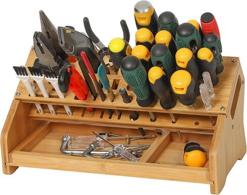 Bamboo Screwdriver Organizer - Tool Storage Organizer Workbench Desktop Rack - Hand Piler Tools Storage Holder in Kuwait