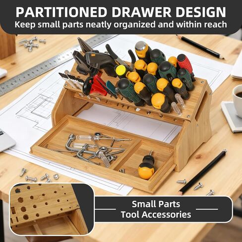 Bamboo Screwdriver Organizer - Tool Storage Organizer Workbench Desktop Rack - Hand Piler Tools Storage Holder in Kuwait