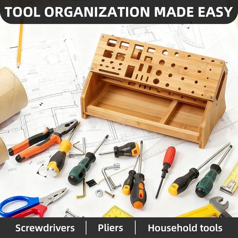 Bamboo Screwdriver Organizer - Tool Storage Organizer Workbench Desktop Rack - Hand Piler Tools Storage Holder in Kuwait