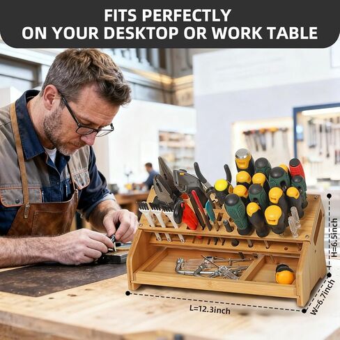 Bamboo Screwdriver Organizer - Tool Storage Organizer Workbench Desktop Rack - Hand Piler Tools Storage Holder in Kuwait