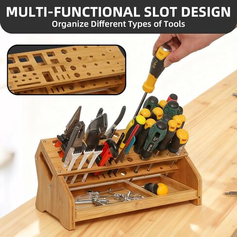 Bamboo Screwdriver Organizer - Tool Storage Organizer Workbench Desktop Rack - Hand Piler Tools Storage Holder in Kuwait
