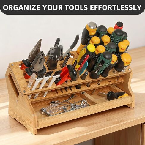 Bamboo Screwdriver Organizer - Tool Storage Organizer Workbench Desktop Rack - Hand Piler Tools Storage Holder in Kuwait