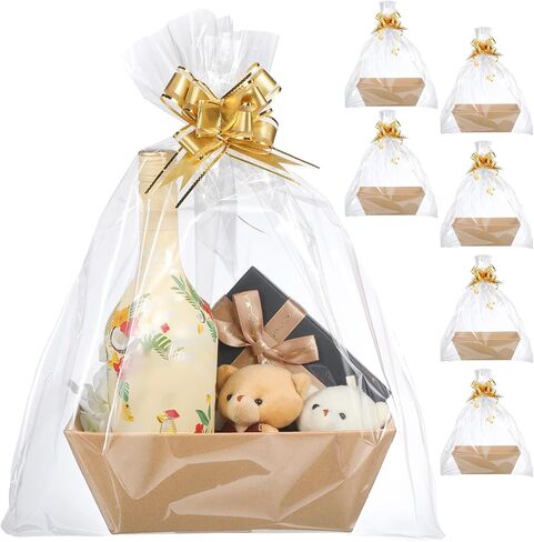 Mimorou 6 Pack Gift Baskets Kit 6 سلال فارغة ، 6 أكياس هدايا واضحة ، 10 أقواس سحب مثالية لحفل عيد ميلاد الزفاف (الذهب) in Saudi Arabia