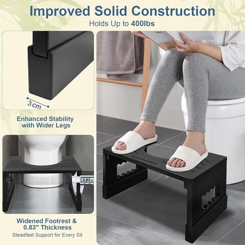 البراز المرحاض من الخيزران القرفصاء 7in و 9in قابلة للتعديل ، براز أنبوب قابل للطي للبالغين الحمام ، براز قعادة مع طبقة غير انزلاق لتحسين وضع الحمام والراحة ، سعة 400 رطل in Kuwait