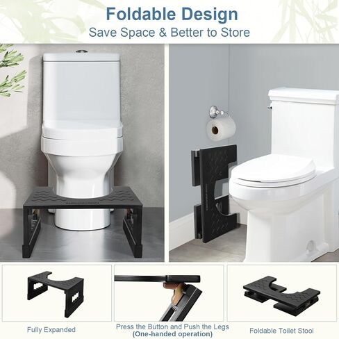 البراز المرحاض من الخيزران القرفصاء 7in و 9in قابلة للتعديل ، براز أنبوب قابل للطي للبالغين الحمام ، براز قعادة مع طبقة غير انزلاق لتحسين وضع الحمام والراحة ، سعة 400 رطل in Kuwait