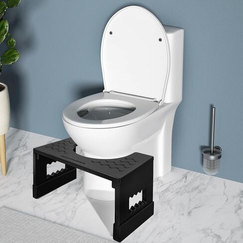 البراز المرحاض من الخيزران القرفصاء 7in و 9in قابلة للتعديل ، براز أنبوب قابل للطي للبالغين الحمام ، براز قعادة مع طبقة غير انزلاق لتحسين وضع الحمام والراحة ، سعة 400 رطل in Kuwait