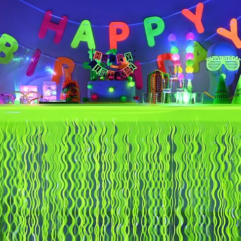 Mega-L Glow in the Dark Party Supplies ، 2 Pack Neon Party Decorations Fluorder Macaron Orange ، الأصفر والفوشيه متموجة من البرانك ، تزلج على الطاولة ، ديكورات طاولة مثالية لحفلات التوهج in Kuwait