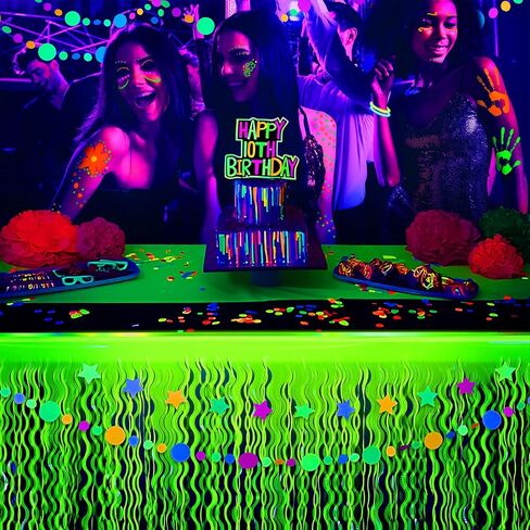 Mega-L Glow in the Dark Party Supplies ، 2 Pack Neon Party Decorations Fluorder Macaron Orange ، الأصفر والفوشيه متموجة من البرانك ، تزلج على الطاولة ، ديكورات طاولة مثالية لحفلات التوهج in Kuwait