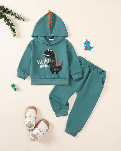 ملابس للأطفال الصغار الأولاد ملابس طويلة الأكمام بقلنسوة وبلوزات وسراويل طقم ملابس للأولاد ملابس الخريف والشتاء والربيع in Kuwait