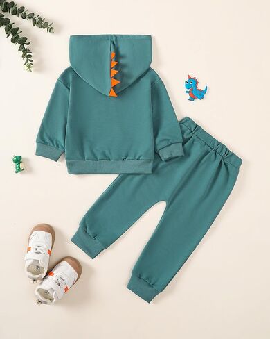 ملابس للأطفال الصغار الأولاد ملابس طويلة الأكمام بقلنسوة وبلوزات وسراويل طقم ملابس للأولاد ملابس الخريف والشتاء والربيع in Kuwait