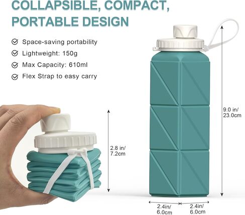 Collapsible Water Bottles 720ml 24.3oz, Foldable Portable Water Bottle, Lightweight Reusable Leakproof for Travel Camping Hiking Cycling Yoga Sports Outdoor School Office, 1 Pack, Starlight in Saudi Arabia