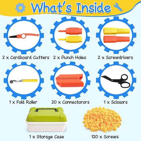 أدوات قطع من الورق المقوى للأطفال ، 273 PCS Kit Cardboard Kit ، Safe Kids Tool for Todder ، لعبة إبداعية لمشاريع DIY ، هدية عيد ميلاد STEM التعليمية للبنين والبنات الذين تتراوح أعمارهم بين 4 5 6 in Kuwait