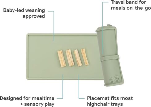 ezpz Tiny Placemat (Pewter) - 6 Months+ - Fits on Most Highchair Trays | Non-Slip, 100% Silicone Placemat for Infants and Toddlers - Rolls-Up - Baby Led Weaning Supplies in Saudi Arabia