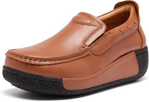Women's Platform Leather Loafer Dress Walking Slip-On Comfort Chunky Work Shoes in Kuwait