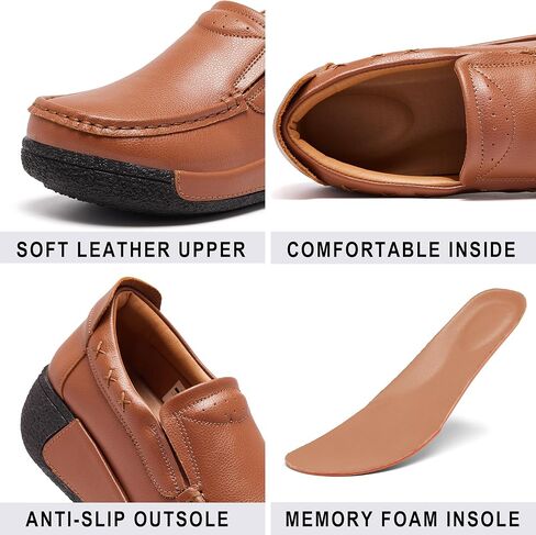 Women's Platform Leather Loafer Dress Walking Slip-On Comfort Chunky Work Shoes in Kuwait