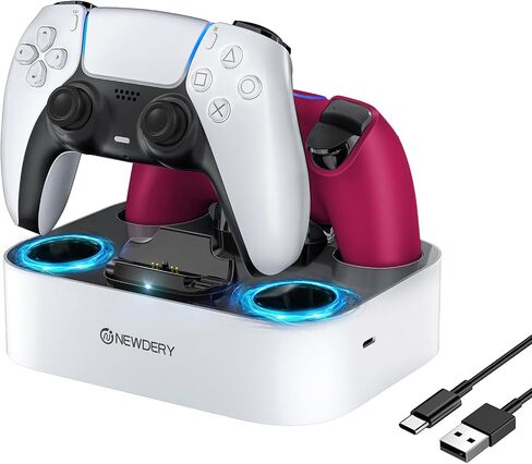NEWDERY for PS5 Controller Charger Station Compatible with Dualsense Edge, Fast Charging Dock Stand with Cable, Dual Charging Station for PlayStation 5 & DualSense Edge Controller in Kuwait