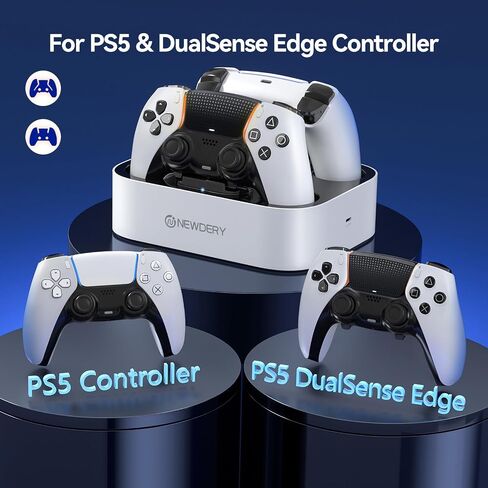 NEWDERY for PS5 Controller Charger Station Compatible with Dualsense Edge, Fast Charging Dock Stand with Cable, Dual Charging Station for PlayStation 5 & DualSense Edge Controller in Kuwait