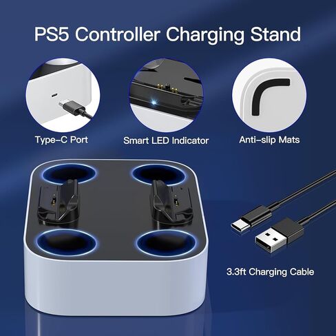 NEWDERY for PS5 Controller Charger Station Compatible with Dualsense Edge, Fast Charging Dock Stand with Cable, Dual Charging Station for PlayStation 5 & DualSense Edge Controller in Kuwait