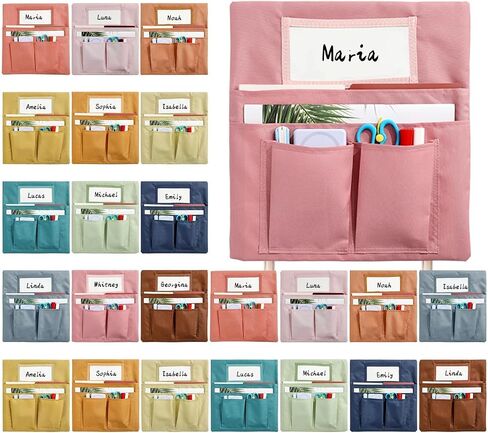 24 PCS كرسي جيوب للفصول الدراسية 14 × 13 بوصة مقعد مع علامة اسم للفصول الدراسية الرسم البياني الرسم البياني K-2 كراسي المقعد منظم المقعد لمستلزمات المدرسة الابتدائية (بوهو) in Kuwait