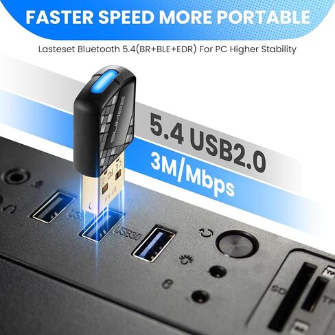 محول دونجل USB بلوتوث 5.0، جهاز استقبال إرسال بلوتوث لاسلكي للكمبيوتر المحمول والكمبيوتر المكتبي وموسيقى ستيريو ومكالمات سكايب ولوحة المفاتيح والماوس يدعم جميع أنظمة التشغيل Windows 10/8 / 8.1/7 in Kuwait