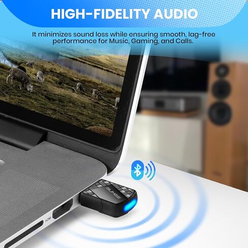 محول دونجل USB بلوتوث 5.0، جهاز استقبال إرسال بلوتوث لاسلكي للكمبيوتر المحمول والكمبيوتر المكتبي وموسيقى ستيريو ومكالمات سكايب ولوحة المفاتيح والماوس يدعم جميع أنظمة التشغيل Windows 10/8 / 8.1/7 in Kuwait