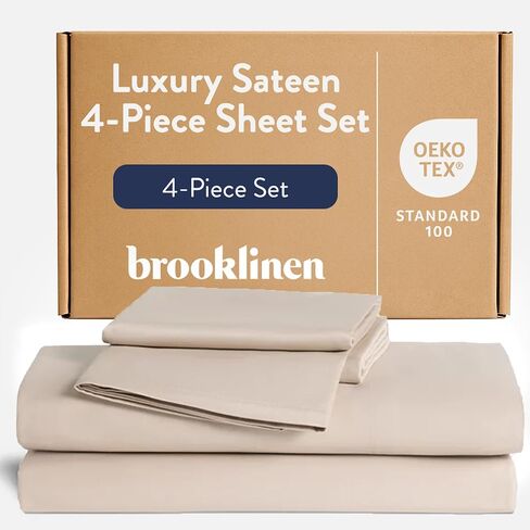Brooklinen Sateen 4-Pc Sheet Set Luxury Softness - Queen, Pebble Stripe in Saudi Arabia