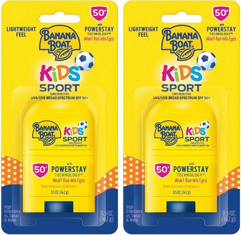 Banana Boat Kids Sport Sechreen Stick SPF 50 حجم السفر 0.5oz & Sport Ultra Sunscreen Lotion SPF 50 عائلة حجم 12 أوقية in Kuwait