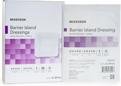 McKesson Barrier Island Dressing, Sterile, Water-Resistant, 6 in x 6 in, 25 Count, 1 Pack in Kuwait
