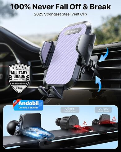 andobil Car Phone Holder Mount [The First Solidest & Most Stable Metal Clip] Phone Holders for Your Car Vent Cell Phone Holder Car Fit for iPhone 16 Pro Max 15 14 13 12 Pro Max & All Cell Phones in Kuwait