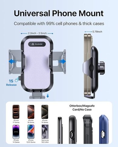 andobil Car Phone Holder Mount [The First Solidest & Most Stable Metal Clip] Phone Holders for Your Car Vent Cell Phone Holder Car Fit for iPhone 16 Pro Max 15 14 13 12 Pro Max & All Cell Phones in Kuwait