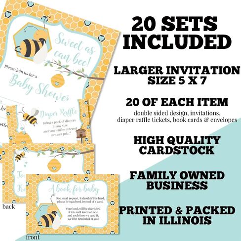Baby Shower Invites Gender Neutral – Honeycomb Bee Baby Shower Invitation Bundle with Diaper Raffle Tickets, Book Request Cards & Envelopes. Set of 20 5X7 New Little Honey On The Way Invitation Kit in Kuwait