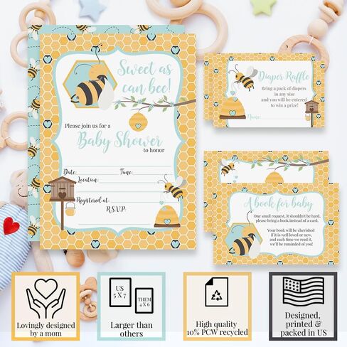 Baby Shower Invites Gender Neutral – Honeycomb Bee Baby Shower Invitation Bundle with Diaper Raffle Tickets, Book Request Cards & Envelopes. Set of 20 5X7 New Little Honey On The Way Invitation Kit in Kuwait