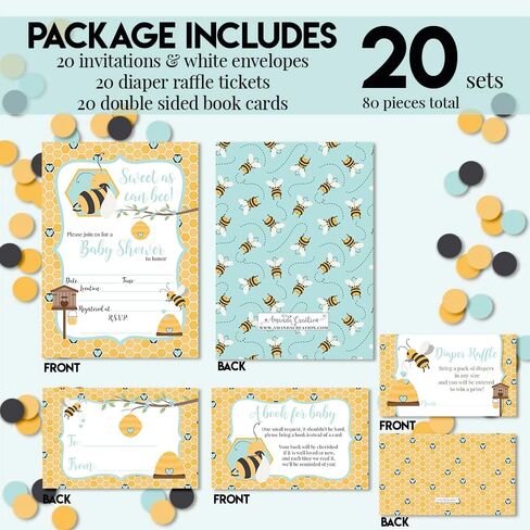 Baby Shower Invites Gender Neutral – Honeycomb Bee Baby Shower Invitation Bundle with Diaper Raffle Tickets, Book Request Cards & Envelopes. Set of 20 5X7 New Little Honey On The Way Invitation Kit in Kuwait