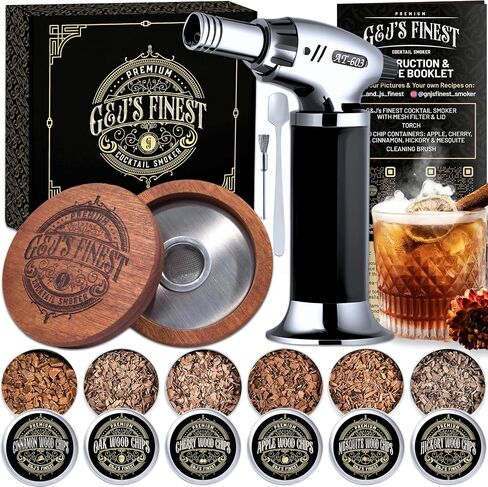 Whiskey Smoker Kit | Cocktail Smoker Kit with Torch, Scorch Shield, Lid, 6 Wood Chips for Smoked Old Fashioned| Bourbon Smoker (Black Box & Glasses) in Saudi Arabia
