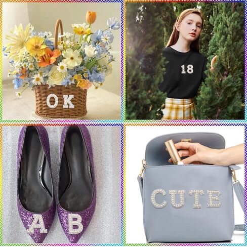 40PCS Pearl Rhinestone Letters Numbers Patches Self Adhesive Alphabet A-Z Glitter Number 0-9 Heart Pearls Repair Patch Stickers for DIY Clothing Bags Backpacks Crafts Decor in Kuwait