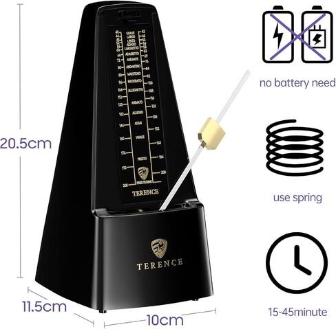 TERENCE Mechanical Metronome for Piano Guitar Violin Bass Drum and Other Musical Instruments Loud Sound and High Precision Track Beat and Tempo, Portable Metronome Gift Teaching for Beginners in Saudi Arabia