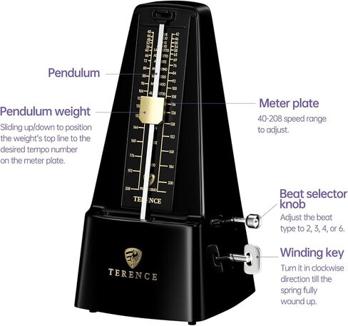 TERENCE Mechanical Metronome for Piano Guitar Violin Bass Drum and Other Musical Instruments Loud Sound and High Precision Track Beat and Tempo, Portable Metronome Gift Teaching for Beginners in Saudi Arabia