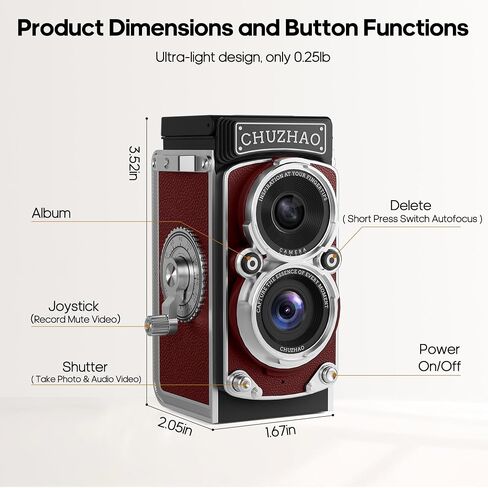 Chuzhao Mini Retro Digital Camera - Pintage TLR Style Point و Shoot Auto Focus Vlogging Camera و Compact & Portable و 16 جيجابايت متضمنة ، مثالية للمبتدئين والمراهقين والأطفال والبالغين in Kuwait