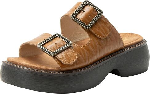 Alegria Women Iza Platform Buckle Leather Double Strap Slide in Saudi Arabia