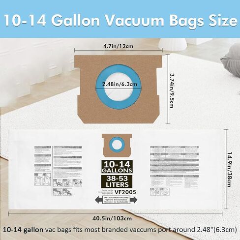 8 Pack Vacuum الأكياس المتوافقة مع أكياس VAC المتجر 10-14 جالون ، النوع F 90662 9066200 ؛ النوع الأول 90672 9067200 ، VF2005 ، أكياس مرشح مجموعة الفراغات الغبار المتاح للتصرف in Kuwait