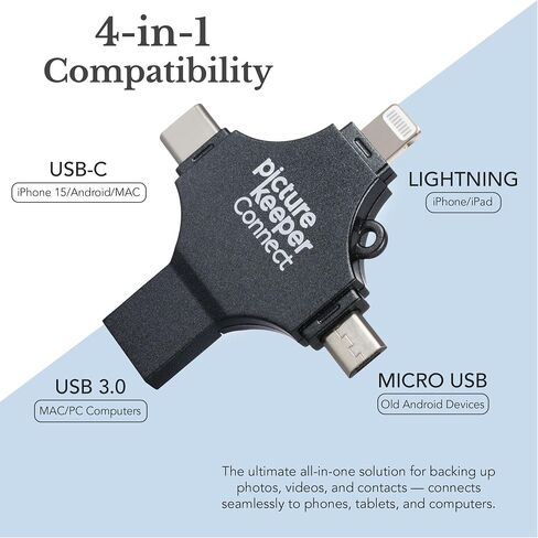 Picture Keeper Connect for iPhone, Android, USB-C, PC & Mac - 64GB USB Backup for Photos, Videos, Contacts, Flash Drive Memory Backup - 64GB, Gold in Kuwait