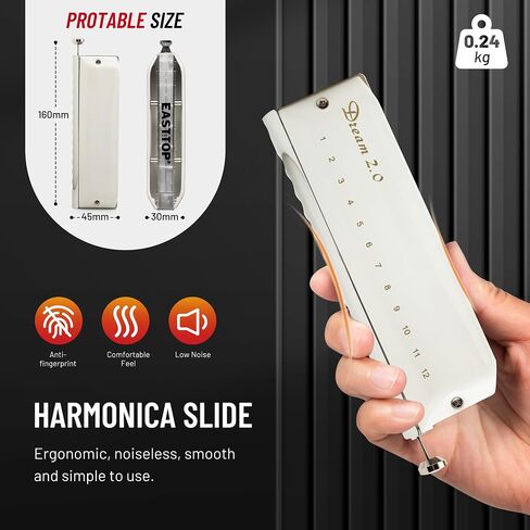 East Top Chromatic Harmonica Key of C ، 12 Holes 48 Tones Professional Morm Dream Harmonic Harmonica للبالغين والمهنيين والطلاب ، والأبيض in Kuwait