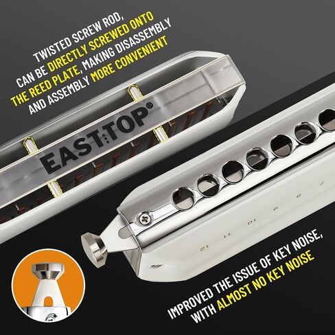East Top Chromatic Harmonica Key of C ، 12 Holes 48 Tones Professional Morm Dream Harmonic Harmonica للبالغين والمهنيين والطلاب ، والأبيض in Kuwait