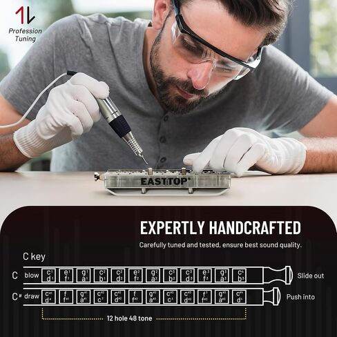 East Top Chromatic Harmonica Key of C ، 12 Holes 48 Tones Professional Morm Dream Harmonic Harmonica للبالغين والمهنيين والطلاب ، والأبيض in Kuwait