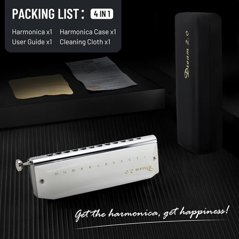 East Top Chromatic Harmonica Key of C ، 12 Holes 48 Tones Professional Morm Dream Harmonic Harmonica للبالغين والمهنيين والطلاب ، والأبيض in Kuwait